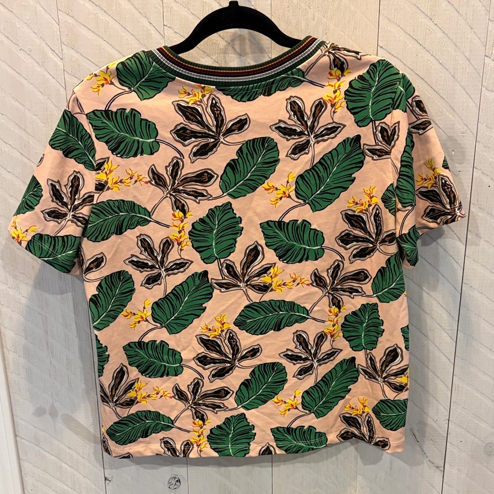 3.1 Phillip Lim Short Sleeve Tee Palm Leaf Tropical Print pink green EUC Medium - Picture 3 of 9